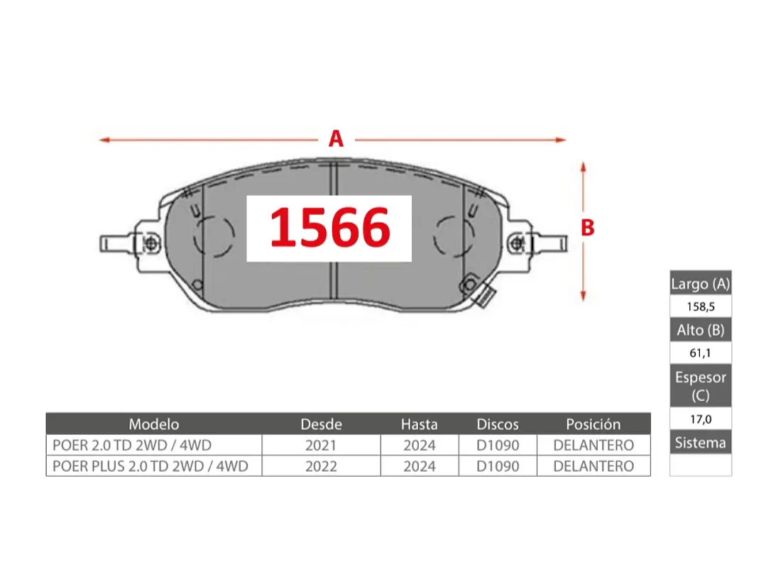 Pastillas de Freno Great Wall Poer 2.0 TD 2WD/4WD ﻿﻿2021-2024 GTX Delanteras 2