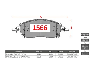 Pastillas de Freno Great Wall Poer 2.0 TD 2WD/4WD ﻿﻿2021-2024 GTX Delanteras