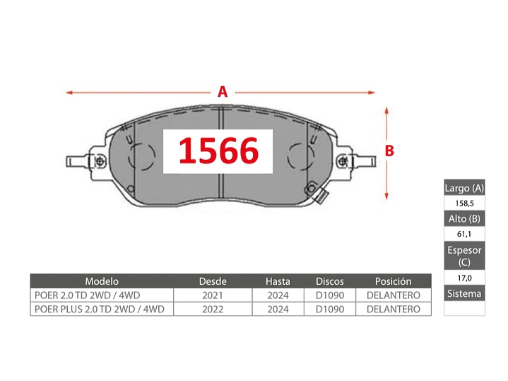 Pastillas de Freno Great Wall Poer 2.0 TD 2WD/4WD ﻿﻿2021-2024 GTX Delanteras 2