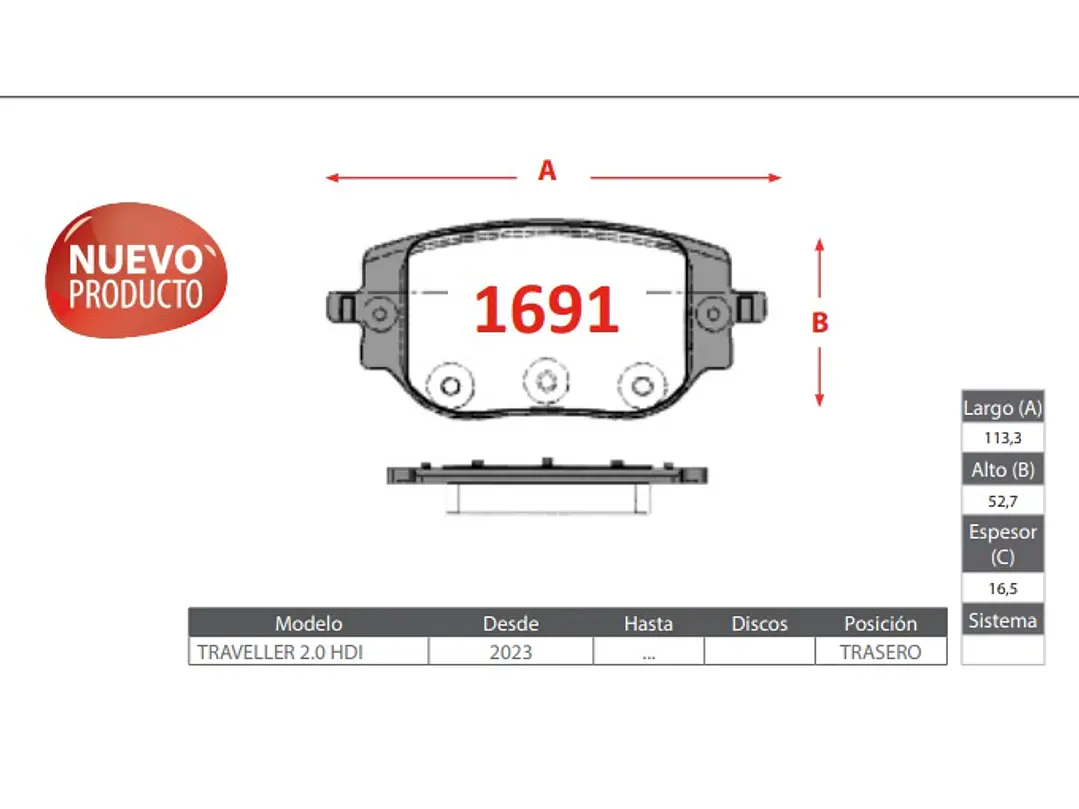 Pastillas de Freno Opel Vivaro 2.0 2020-2022 Traseras 2