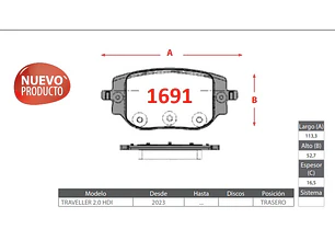 Pastillas de Freno Opel Vivaro 2.0 2020-2022 Traseras