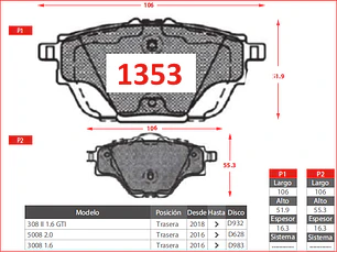 Pastillas de Freno Citroen C4 II 1.6 Vti 2013 en adelante Traseras