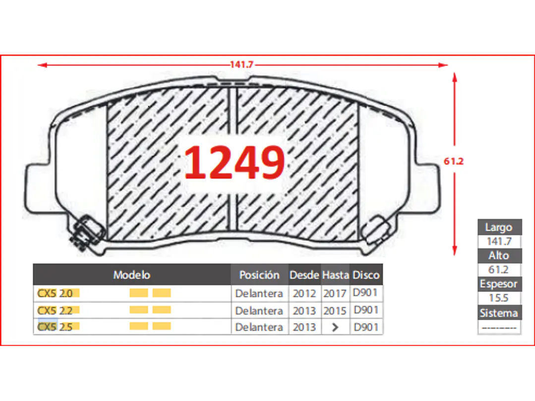 Pastillas de Freno Mazda CX5 2.2 2013 en adelante Delanteras 2