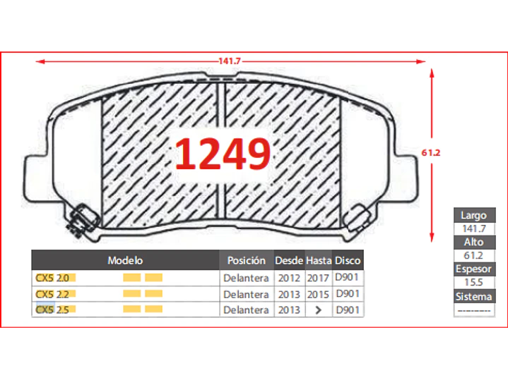 Pastillas de Freno Mazda CX5 2.2 2013 en adelante Delanteras 2