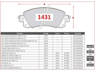 Pastillas de Freno Subaru Impreza AWD 2.0 2016-2023 Delanteras