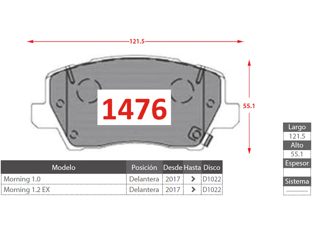 Pastillas de Freno Kia Morning IV 1.0 2024 en adelante Delanteras 2
