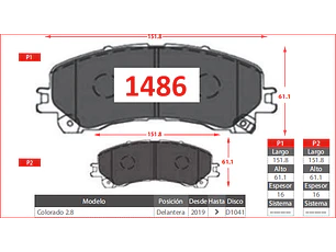 Pastillas de Freno Chevrolet New Colorado 2.8 2019-2023 Delanteras