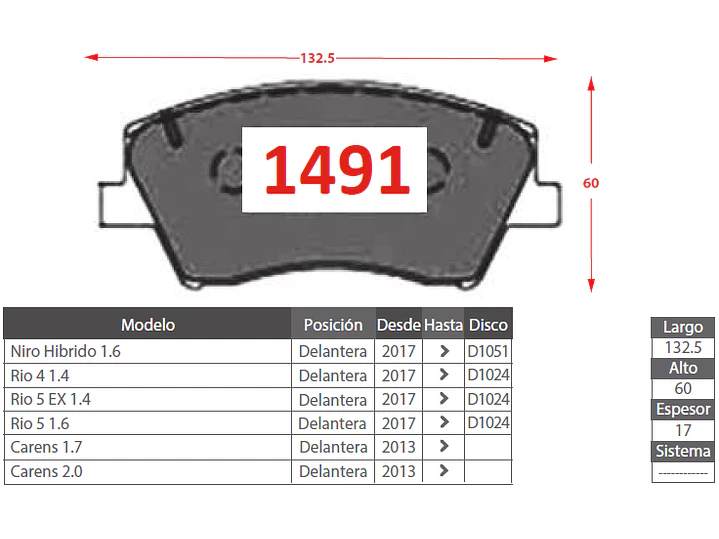 Pastillas de Freno Hyundai I30 1.6 2016-2017 Delanteras 2