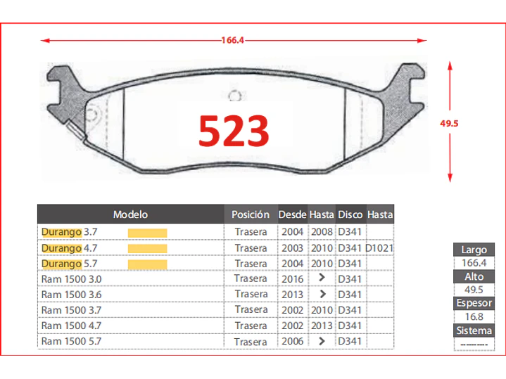 Pastillas de Freno Dodge Durango 3.7 2004-2008 Traseras 2