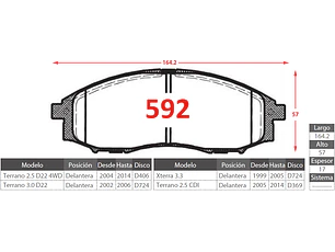 Pastillas de Freno Nissan Terrano D22 4WD 2.5 2004-2014 Delanteras