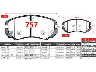 Pastillas de Freno Kia Optima 2.7 2005-2011 Delanteras