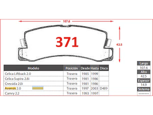 Pastillas de Freno Toyota Celica Liftback 2.0 1985-1999 Traseras