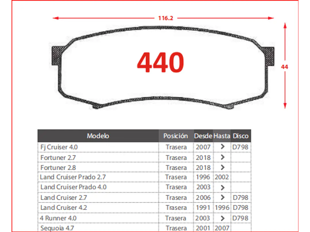 Pastillas de Freno Toyota Land Cruiser Prado 2.7 1996-2002 Traseras 2
