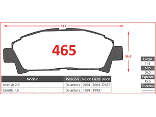 Pastillas de Freno Toyota Corolla 1.6 1993-1995 Delanteras