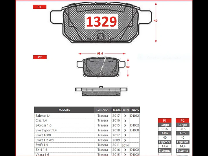 Pastillas de Freno Suzuki SX-4 1.6 - 1.4 2015-2022 Traseras 2