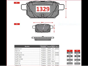 Pastillas de Freno Suzuki Vitara 1.6 - 1.4 2016-2023 Traseras