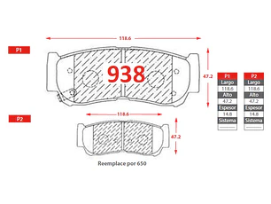 Pastillas de Freno Hyundai Santa Fe 3.3 2007-2018 Traseras