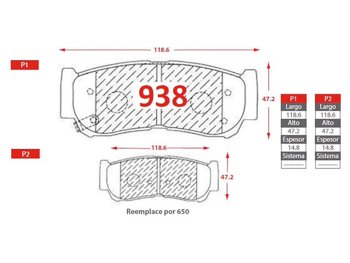 Pastillas de Freno SsangYong Stavic II 2.0 2013-2019 Traseras 2