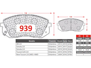 Pastillas de Freno Kia Cerato 1.6 2007-2011 Delanteras