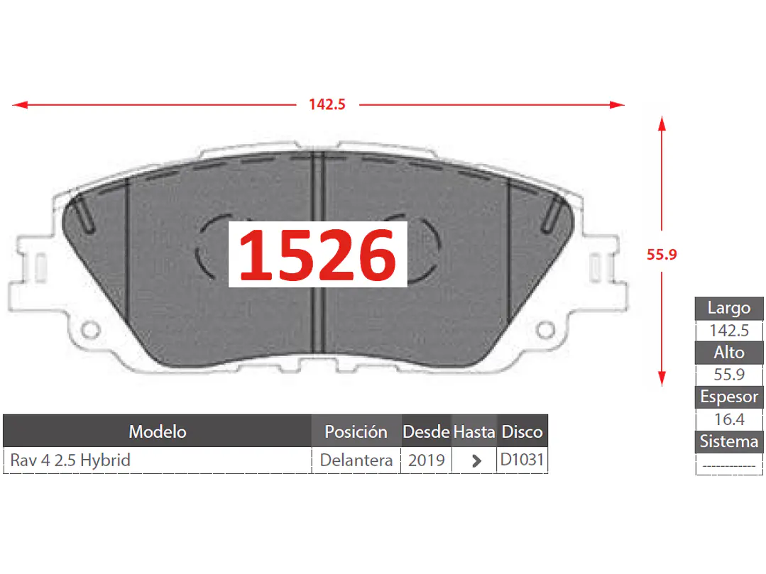 Pastillas de Freno Lexus ES250 2.5 2019-2021 Delanteras 2