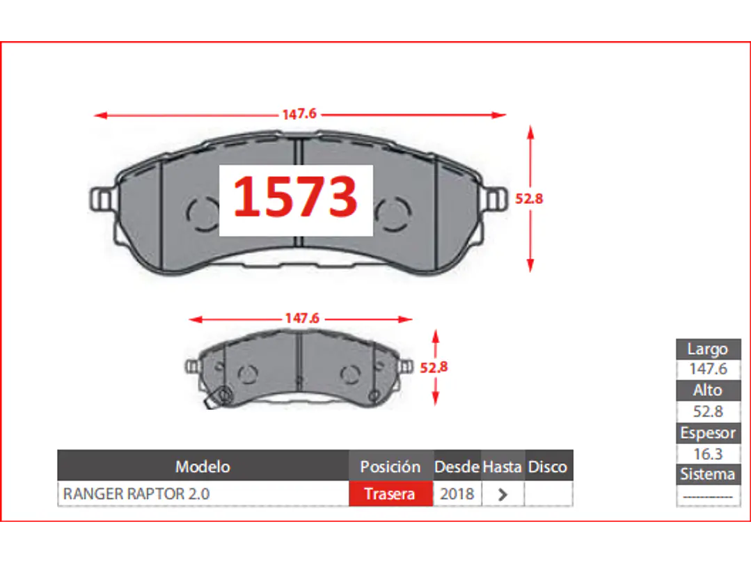Pastillas de Freno Ford Ranger 2.5 2019 en adelante Traseras 2