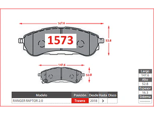 Pastillas de Freno Ford Ranger 2.5 2019 en adelante Traseras