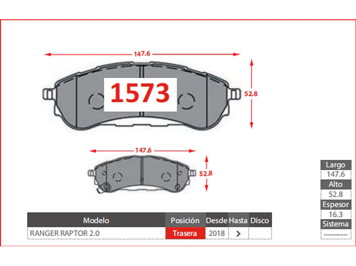 Pastillas de Freno Ford Ranger 3.2 2019 en adelante Traseras 2