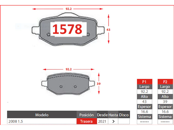 Pastillas de Freno Opel Corsa F 1.5 2020-2023 Traseras 2