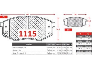 Pastillas de Freno Hyundai New Tucson 2.0 2009-2014 Delanteras