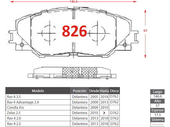 Pastillas de Freno Toyota Rav 4 2.4 2013-2017 Delanteras 2