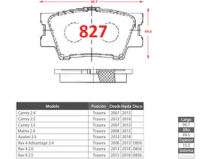 Pastillas de Freno Toyota Corolla Cross 2.0 2021 en adelante Traseras