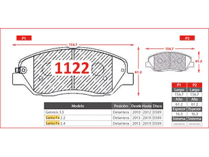 Pastillas de Freno Kia Sorento 2.4 2009-2014 Delanteras