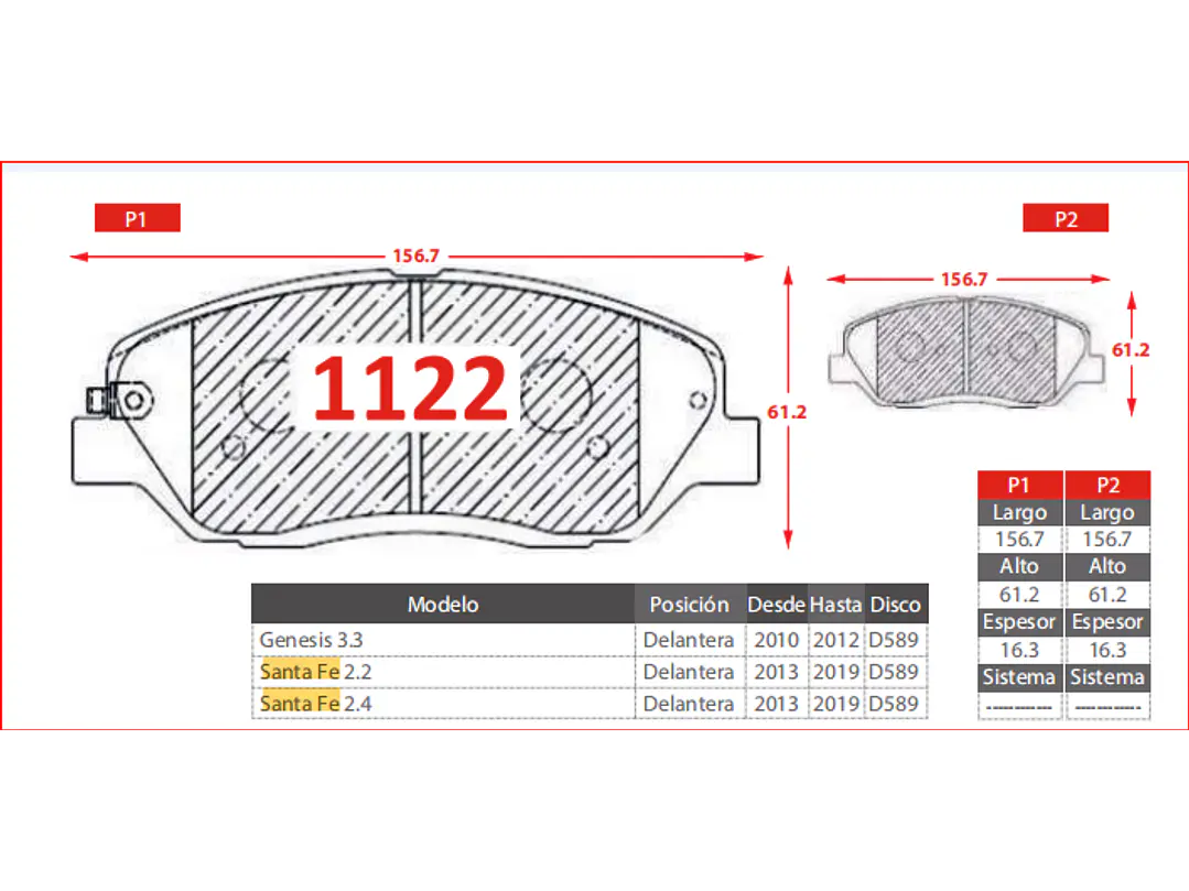 Pastillas de Freno Kia Sorento 3.5 2009-2014 Delanteras 2