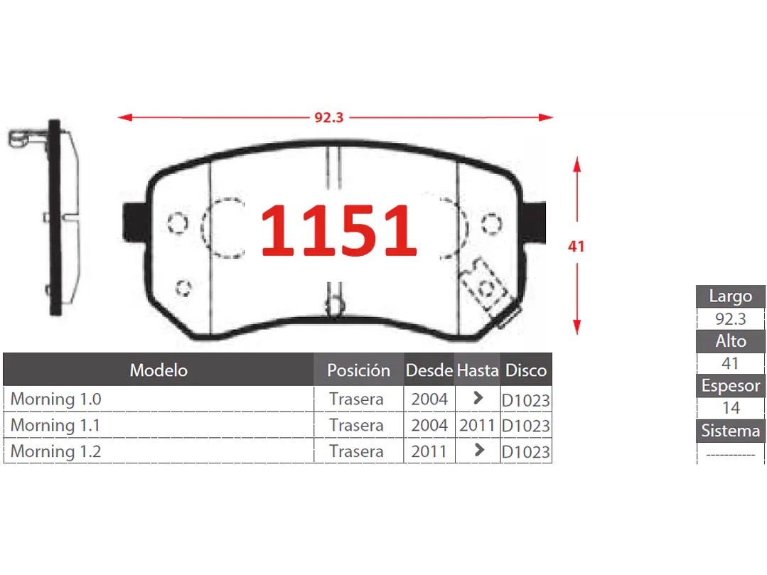 Pastillas de Freno Hyundai I10 1.2 2008-2013 Traseras 2