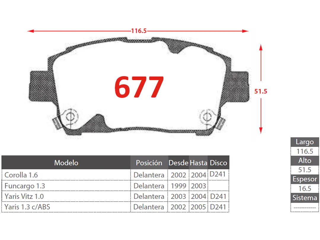 Pastillas de Freno Toyota Pirus Hybrid 1.8 2009-2009 Delanteras 2