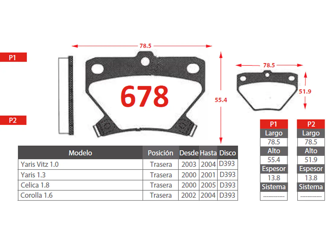 Pastillas de Freno Toyota Ist 1.8 2003-2010 Traseras 2