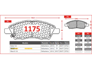 Pastillas de Freno Nissan Note 1.6 2013 en adelante Delanteras GTX Gold