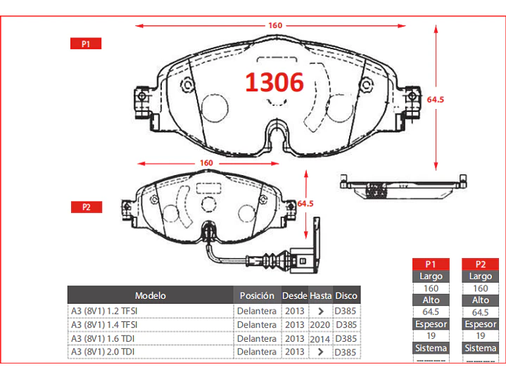 Pastillas de Freno Volkswagen Taos 1.4 2022 en adelante Delanteras GTX Gold 3