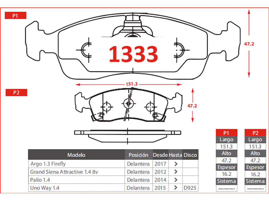 Pastillas de Freno Fiat Grand Siena Attractive 1.4 8V 2012 en adelante Delanteras GTX Gold 2