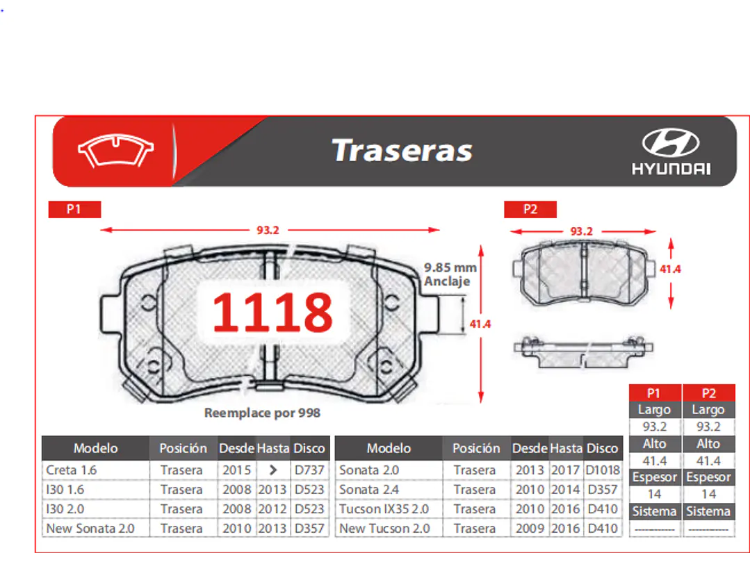 Pastillas de Freno Kia Rio I 1.4 2000-2005 Traseras GTX Gold 2