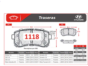 Pastillas de Freno Kia Rio I 1.4 2000-2005 Traseras GTX Gold