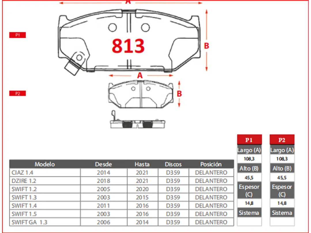 Pastillas de Freno Suzuki Dzire 1.2 2018-2021 Delanteras GTX Gold 2