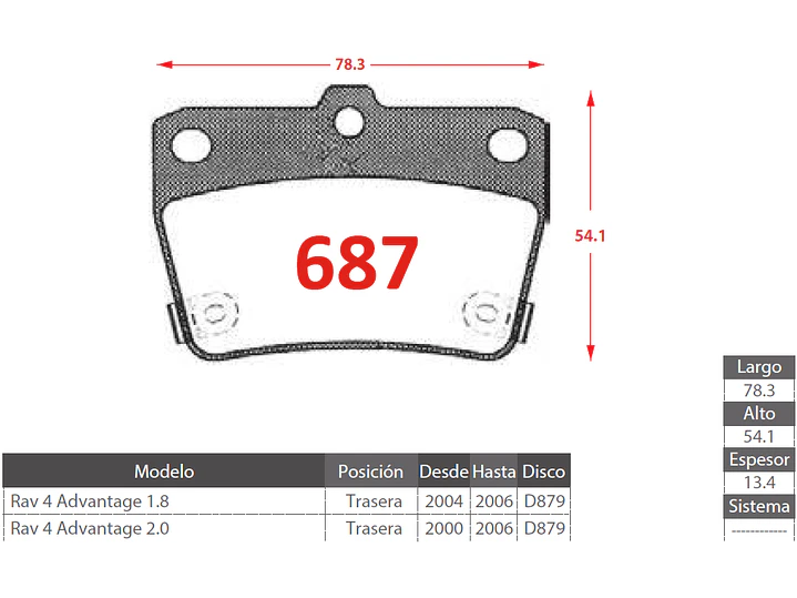 Pastillas de Freno Toyota Rav 4 1.8 2001-2008 Traseras GTX Gold 2