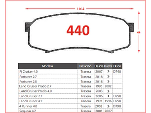 Pastillas de Freno Lexus GX460 4.6 2010-2021 Traseras GTX Gold