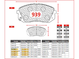 Pastillas de Freno Kia Carens 2.0 2006-2013 Delanteras GTX Gold