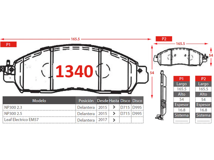 Pastillas de Freno Nissan NP300 2.5 2015 en adelante Delanteras GTX Gold 2