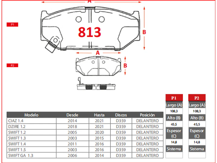 Pastillas de Freno Suzuki Swift Ga 1.3 2006-2014 Delanteras GTX Gold 2