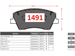 Pastillas de Freno Kia Carens 1.7 2013 en adelante Delanteras GTX Gold