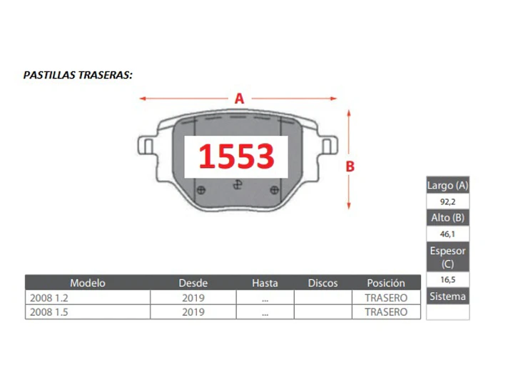 Pastillas de Freno Opel Corsa 1.2 2022 en adelante Traseras GTX Gold 2