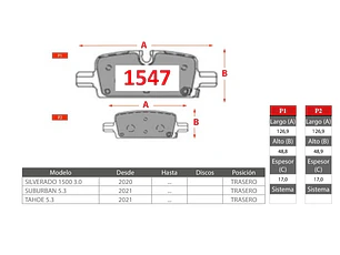 Pastillas de Freno Chevrolet Tahoe 5.3  2021 -> GTX Traseras